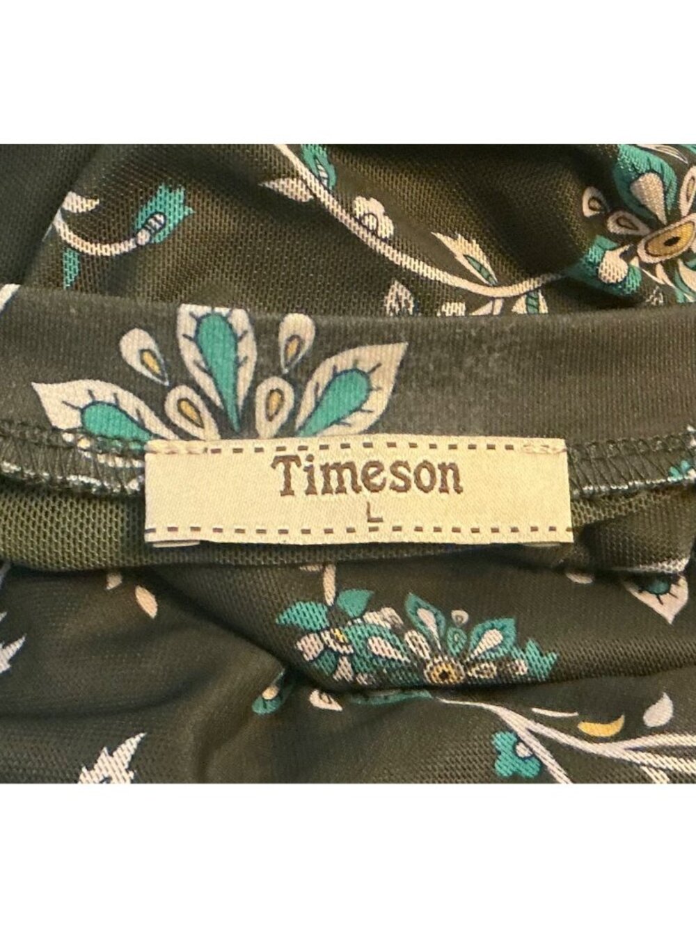 Timeson Womens Floral Green Chiffon Blouse 3/4 Sleeve L - Picture 4 of 4